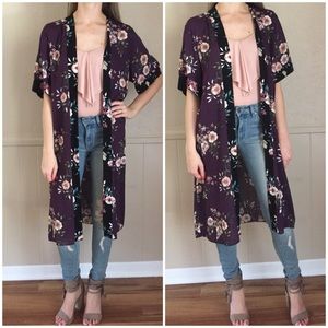 Purple Floral Long Kimono